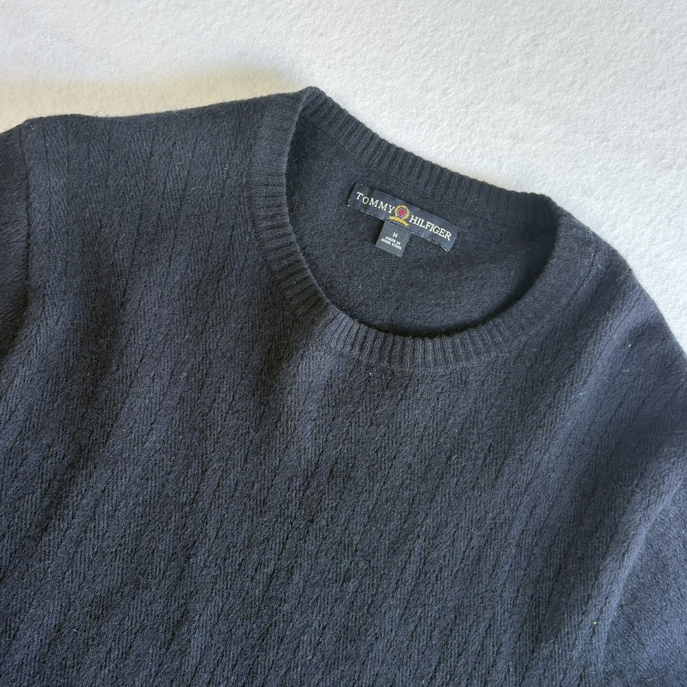 Vintage Tommy Hilfiger Crewneck Sweater Men M Navy 100% Wool Preppy Heritage